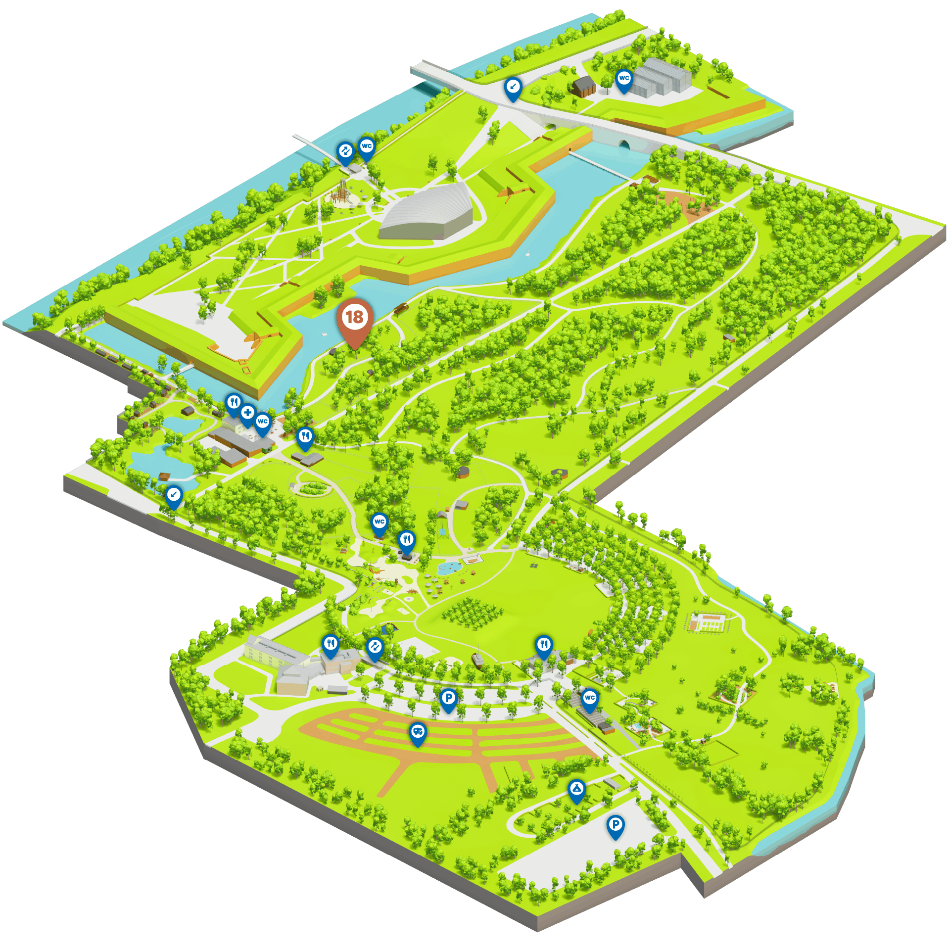 Karte vom Brückenkopf-Park Jülich, auf der die Wallabys markiert ist.